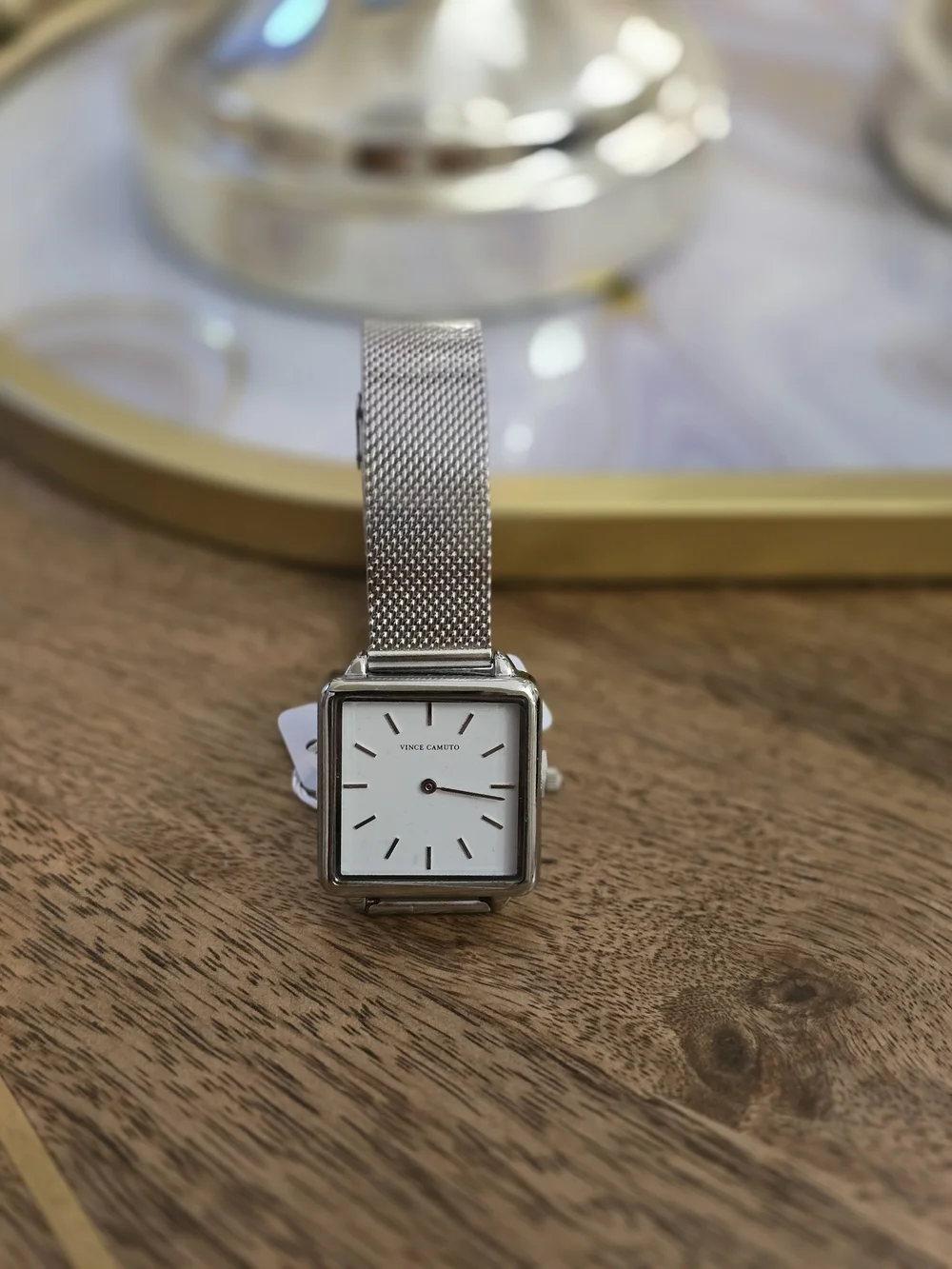 Vince Camuto Silver Mesh Square Dial Watch